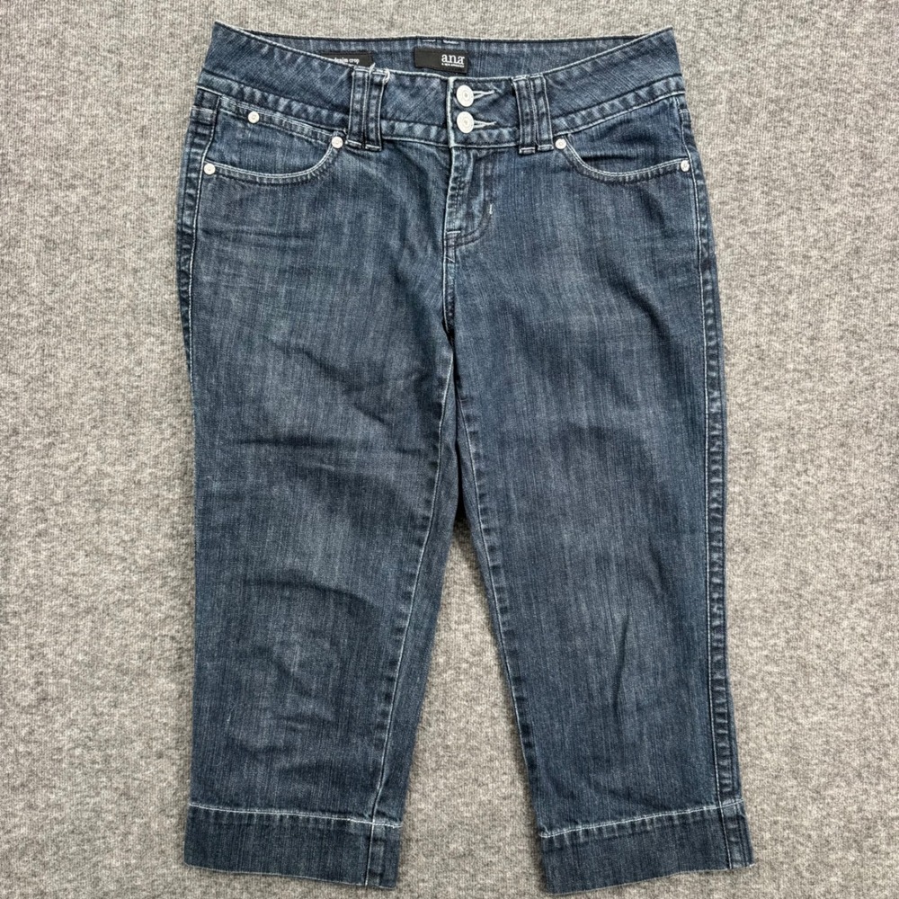 ana A New Approach Womens Size 4 Dark Wash Denim Crop Capri Pants Stretch‎ Blue